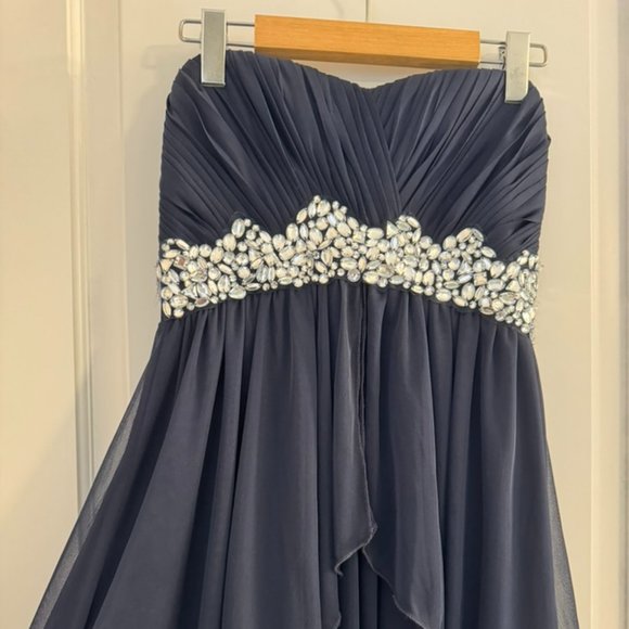 Strapless Flowy Navy Blue Dress - Picture 3 of 6